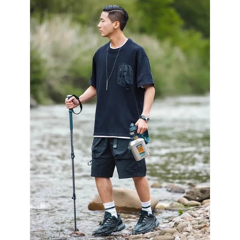

Men Pocket Design Short Sleeve T Shirt Loose Casual Crew Neck Top S темно-синий