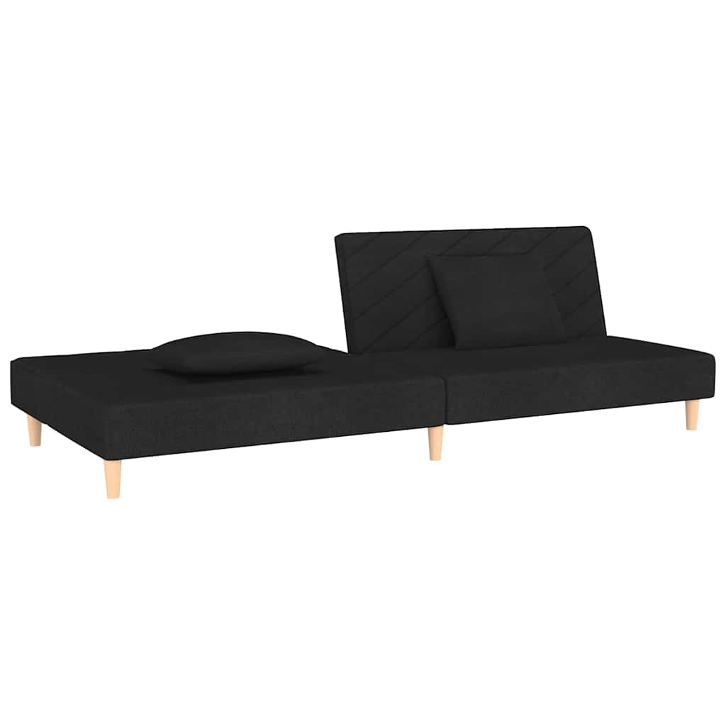 2 Seater Sofa Bed with 2 Cushions Black Fabric