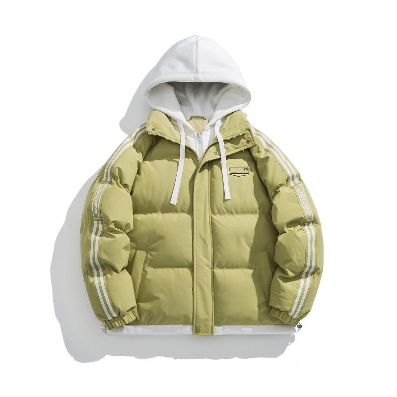 New couple loose hooded cotton-padded jacket, winter black fake two-piece thickened warm cotton-padded jacket