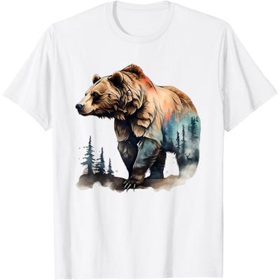 Majestic Grizzly Bear Deer Forest Scenic Nature Wildlife Art T-Shirt