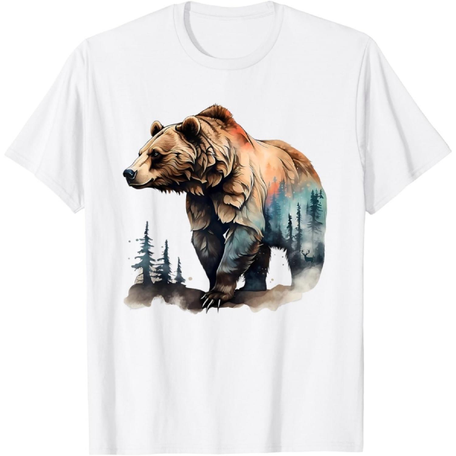 

Majestic Grizzly Bear Deer Forest Scenic Nature Wildlife Art T-Shirt XXXXXL білий