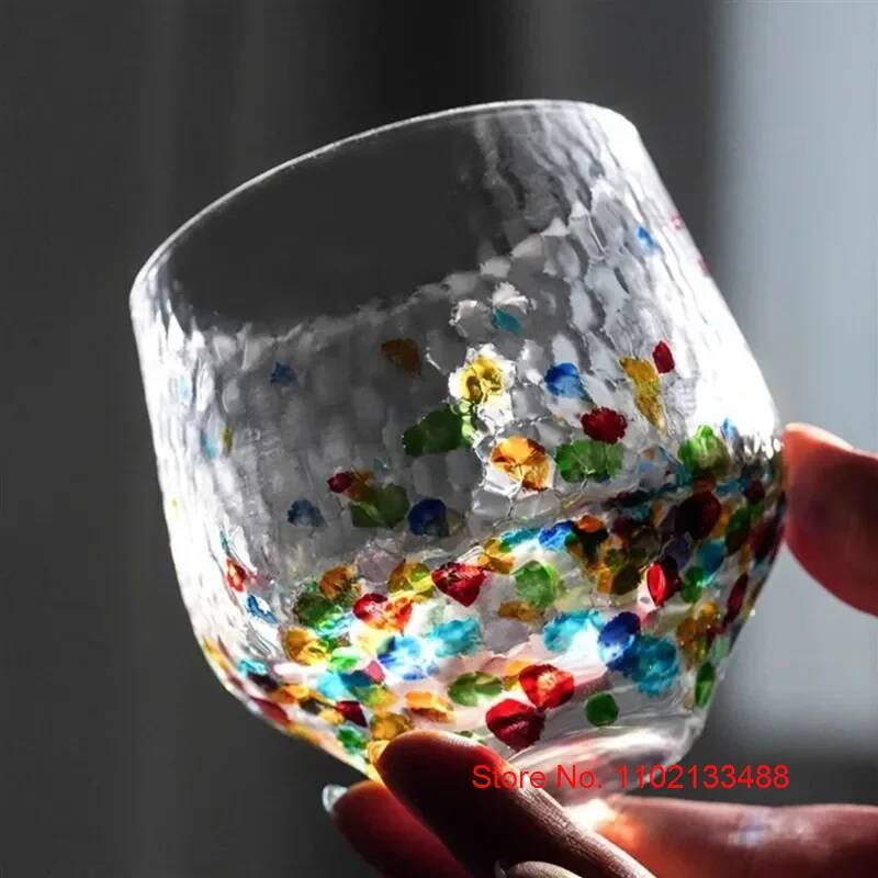 Colored Starry Sky Cup Japanese Style Handmade Hammer Crystal Glass Female Water Teacup Wine Gift Whisky Tumbler For Women 240ml