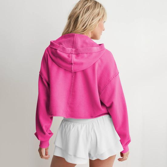 Women's Cropped Sweatshirt Loose Long Sleeve V Neck Hoodies Casual Hooded Pullover Crop Workout Top