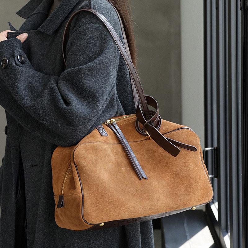 Frosted Cowhide Bowling Tote Bag Genuine Leather 2025 New Commuter Women's Bag Single Shoulder Underarm Bag High-end Luxury