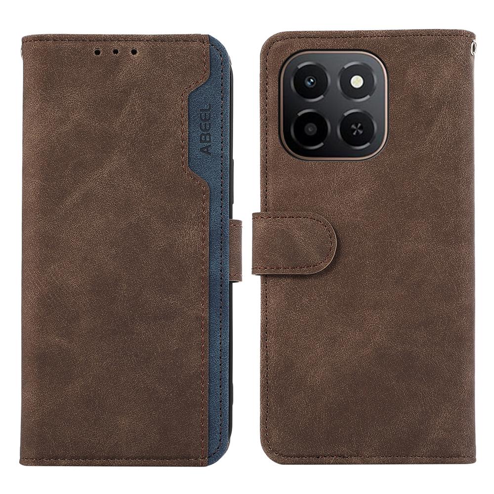 

ABEEL For Honor X6c 4G Case Color Splicing Leather Flip Phone Cover RFID Blocking Brown