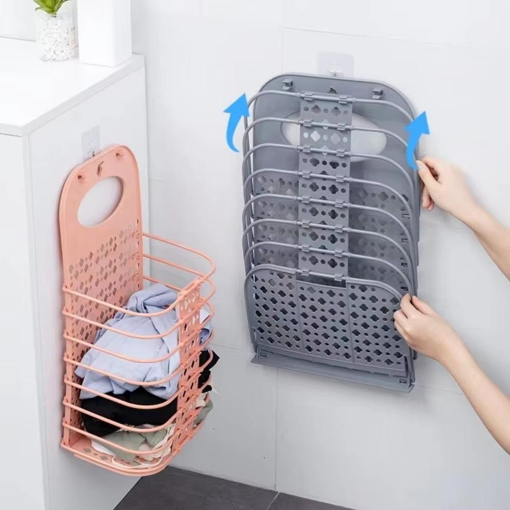 Kunststoff Schmutzwäschekorb Faltbar Multifunktional Wäschekorb Wandmontiert mit Haken Badezimmer Aufbewahrungsrahmen