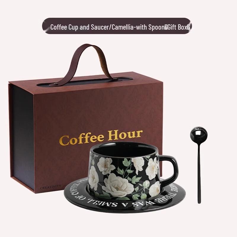 Ceramic Coffee Cup & Saucer Gift Set 1 Cup with Spoon
