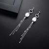 LUOTEEMI Silver Tone CZ Paved Circle with White Imitation Pearl Drop Multiple Chain Tassel Long Dangle Earring for Women Wedding