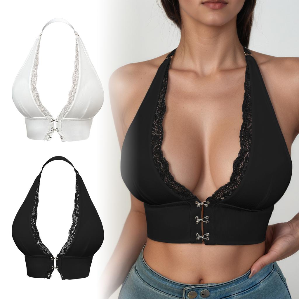 The Deep V-neck Lace Backless Bra With A Front Button Is Fashionable, Comfortable, Skin-friendly, Breathable And Seamless.