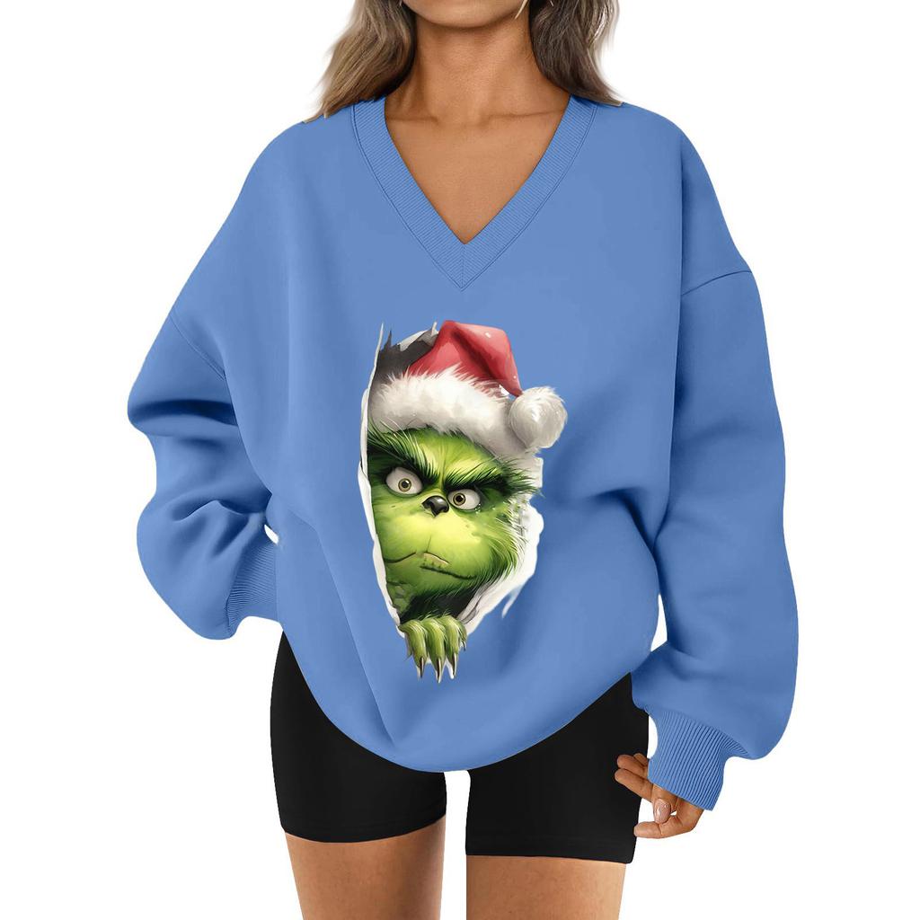 Women's Loose And Comfortable Letter V-neck Sportswear Long-sleeved Sweatshirt Daily Matching Clothes