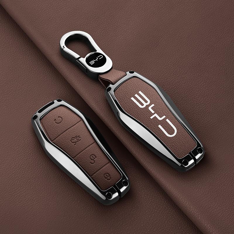 Styling Mouldings Alloy Leather Car Smart Remote Key Case Cover Emblem Accessories For BYD Song Pro Tang Dmi QIn PLUS MAX Yuan E