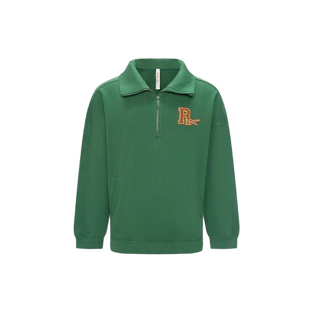 Reebok Solid Color Knitted Fleece Half-Zip Pullover Sweatshirt Unisex sweatshirt Dark-Green 23FRC355UGL1