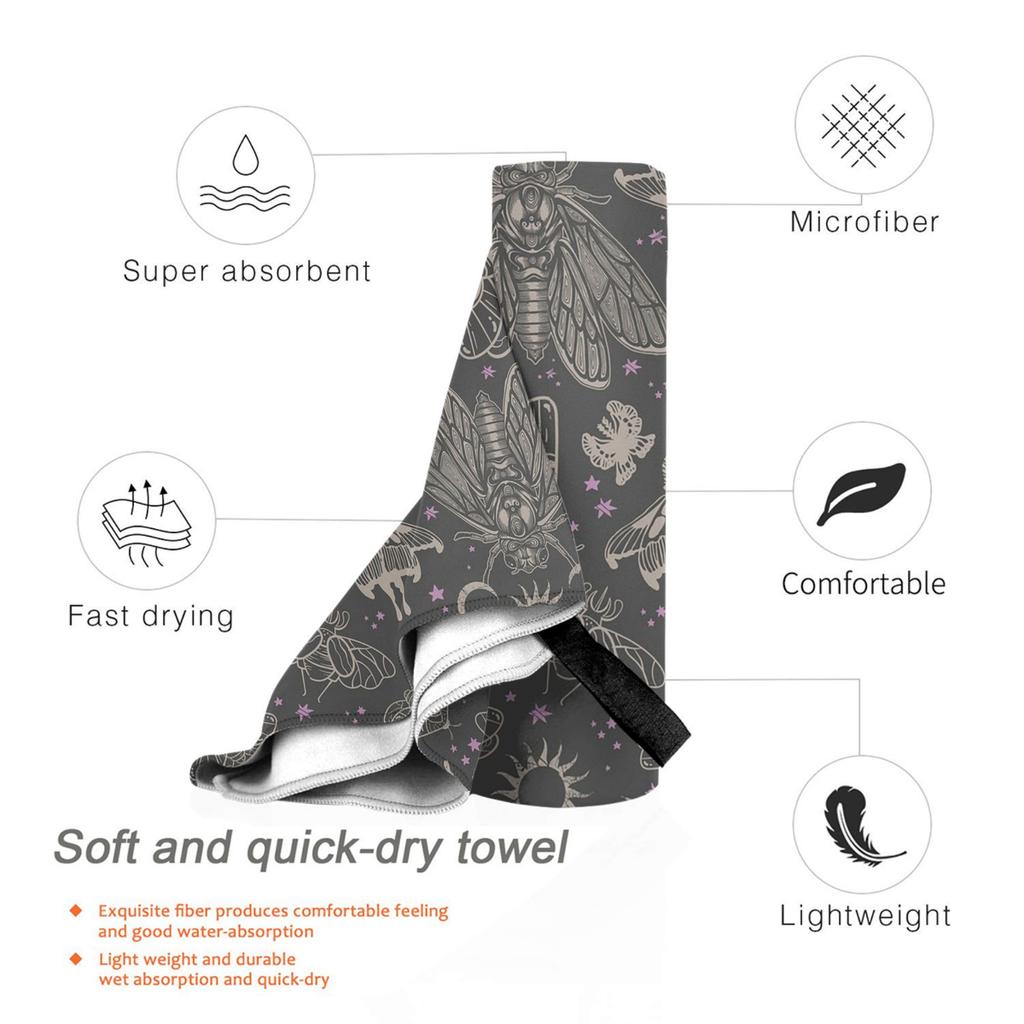 Esoteric Cicada And Moth Witchy Celestial Sun Moon Pattern Beach Towel Soft Microfiber Quick Dry Absorbent Quick Towels For Bath