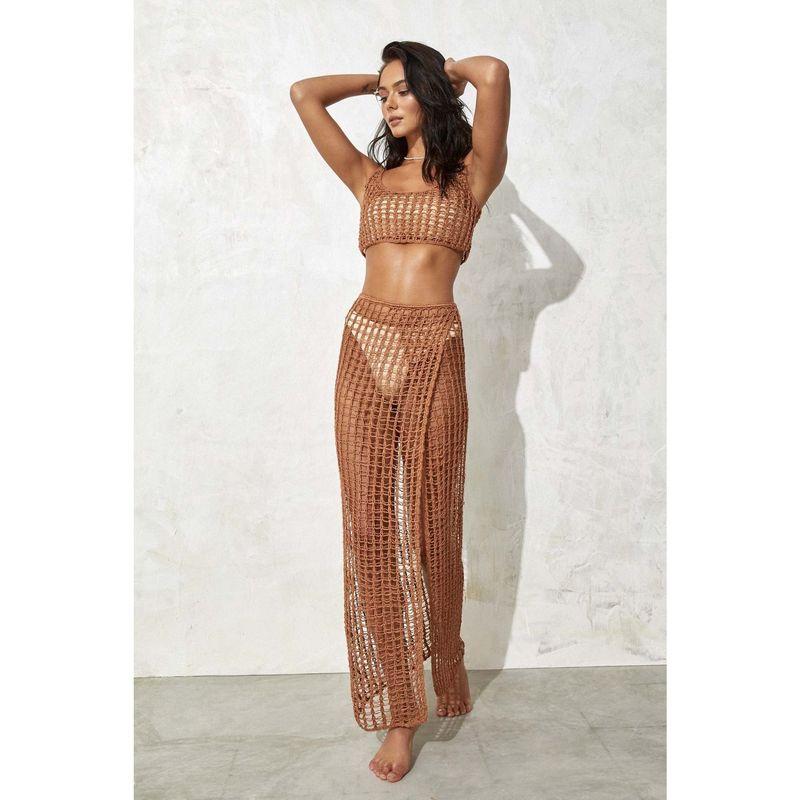 Special Women's Clothing Hollow-out Short Crop Top Sweater Vest Split Sexy See-through Beach Dress Knitting Suit
