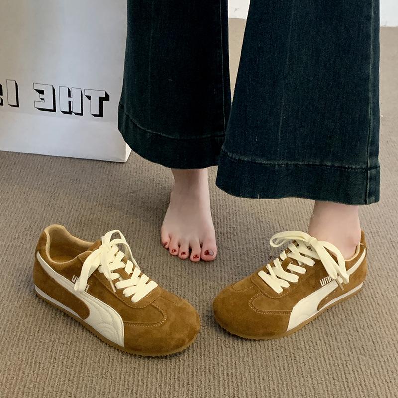 Korean version of lace-up German training shoes women's spring 2025 new fashion versatile sports and leisure thick-soled non-slip white shoes