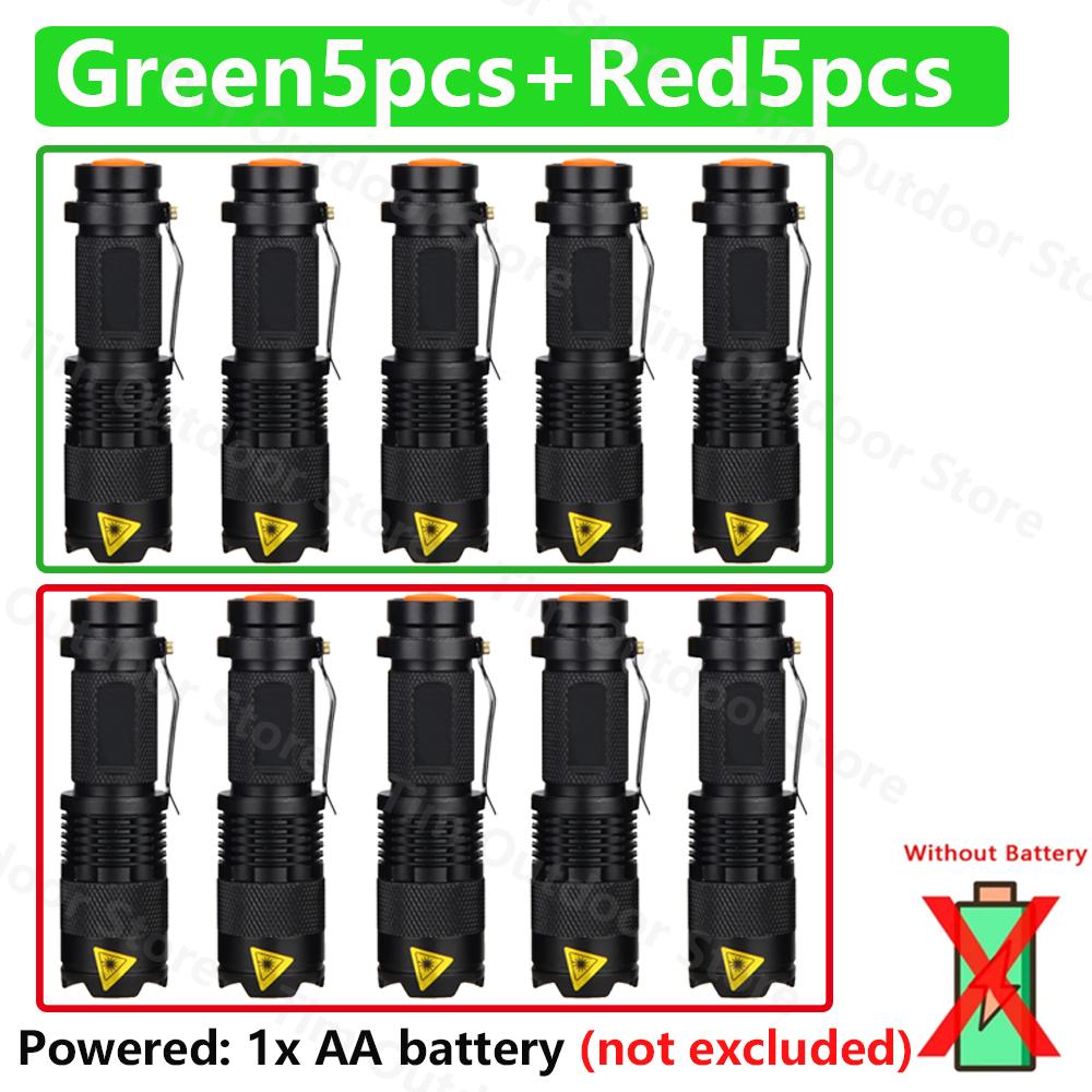 Mini LED Flashlight Green/Red Zoomable Tactical Torch Lamp Hunting Portable Torch Flash light Adjustable Flashlight for Hiking