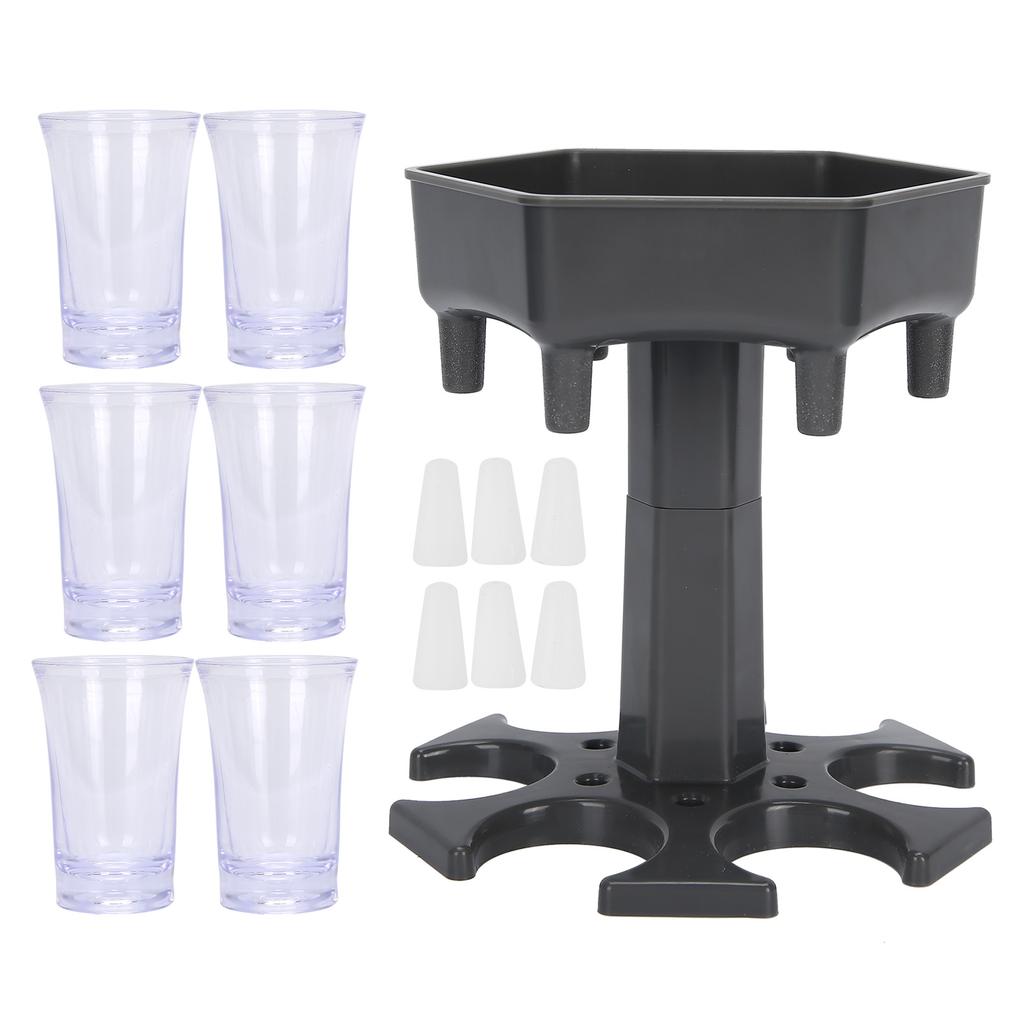 Liquid Dispenser Holder 6 Shots Liquor Dispenser Rack Wine Beer Drinking Tool Bar Accessory(Gray Transparent Cup )