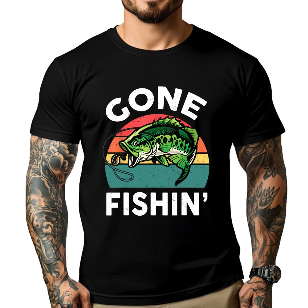 Kids Gone FishingShirt Boy Toddler Funny Bass Dad Black Shirt Graphic Tees Men Funny T Shirts Tshirts Plus Size Chinese Style