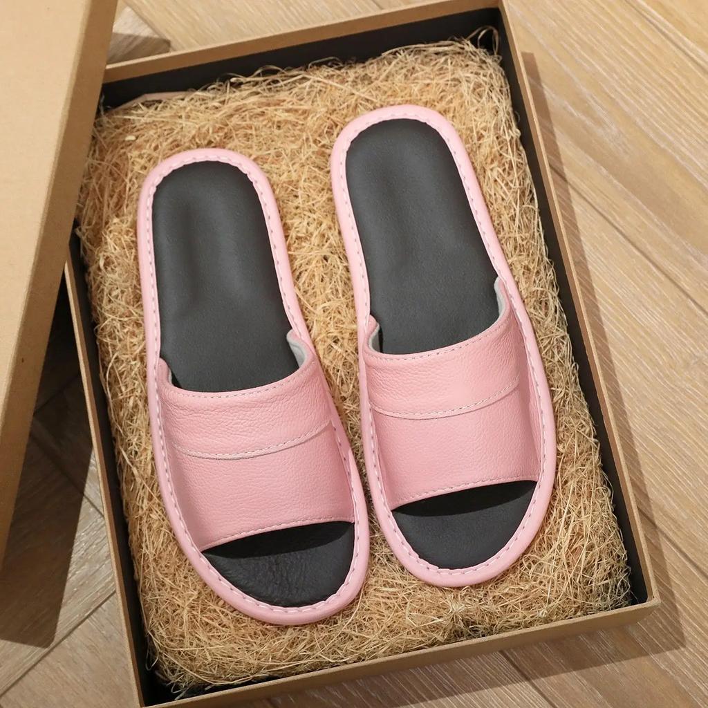 Fashion Walk Around Home Slippers for Men House Indoor Genuine Leathe Soft Shoes Sabot Fun Low Price Summer Sale Adult Y2k Sandals Man