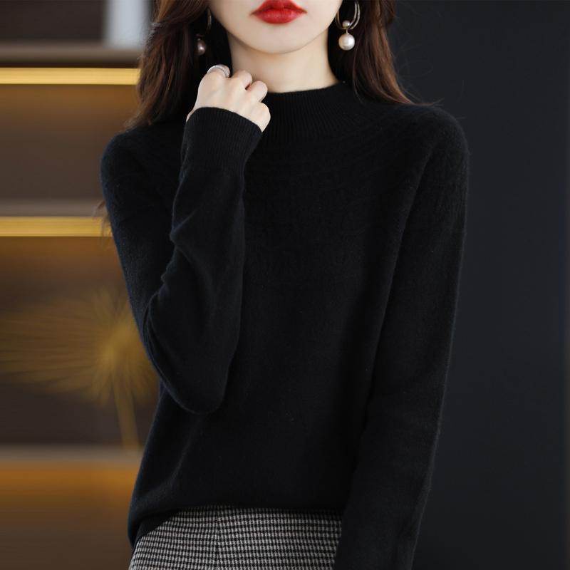 Women's Half Turtleneck Sweater, Qinghe Cashmere, 30% Cashmere 70% Wool, Winter Knitted Pullover Autumn Sweater Cashmere Sweater