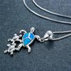 Boho Fashion Cute Sea Turtle Family Pendant Necklace for Women Girl Inlay Imitation Blue Opal Necklace Wedding Party Jewelry