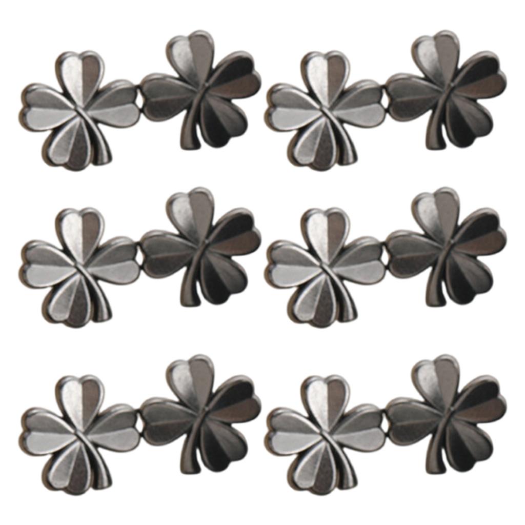 3/6Pieces Clover Waist Tighten Pin for Pants Jeans Metal Waist Cinching Button Clasp Waist Brooch Clip Waist Fitness Pin