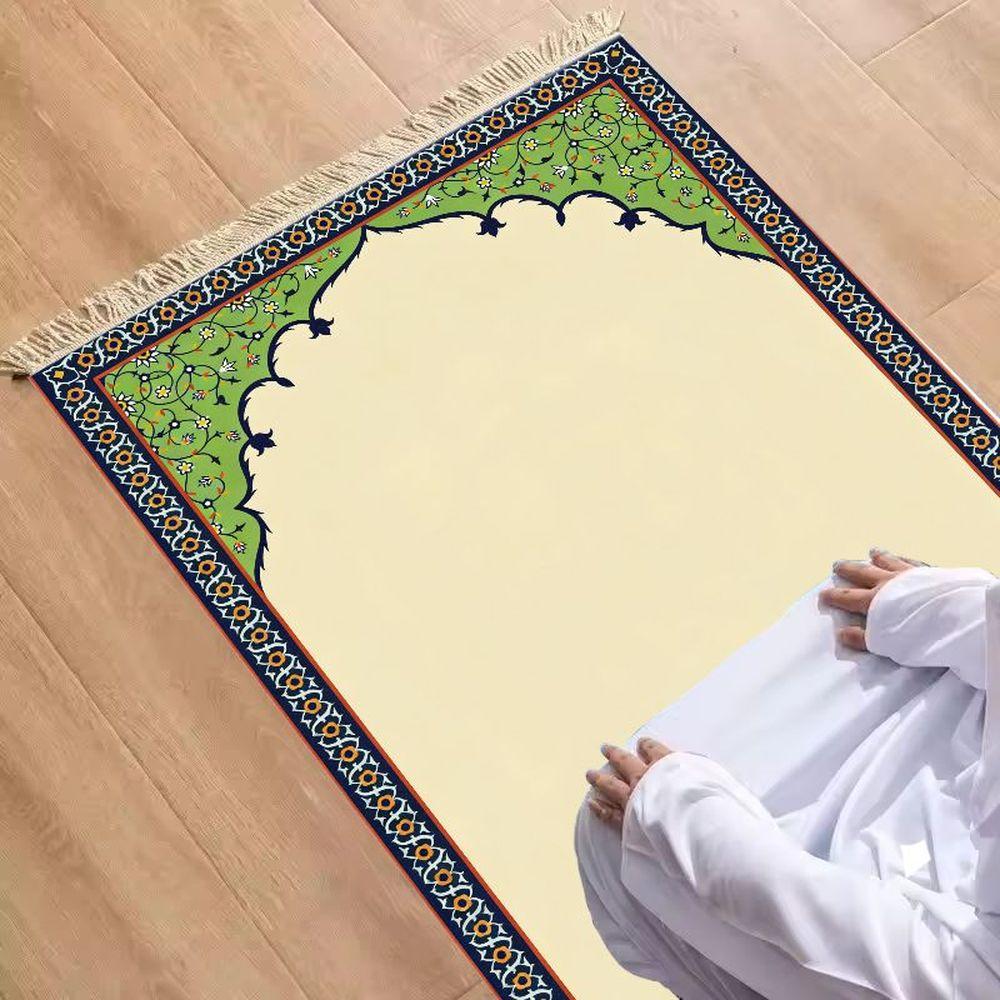 Lichtgewicht Islamitisch Gebedskleed Beige Moslim Mat met Kwastjes voor Dagelijks Gebed 48X98CM