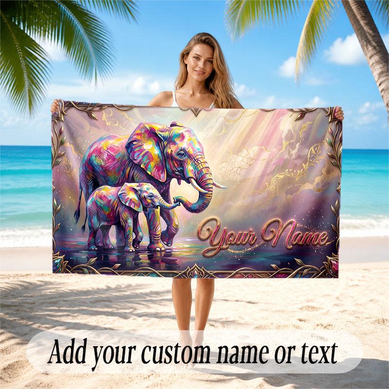 Animals Theme Soft Beach Towel Personalized Custom Name Text Towel Portable for Beach Pool Travel