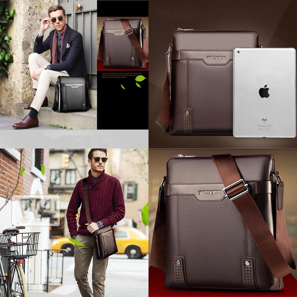 Classic Business Leather Man Bag With Soft Pu Leather And Adjustable Straps