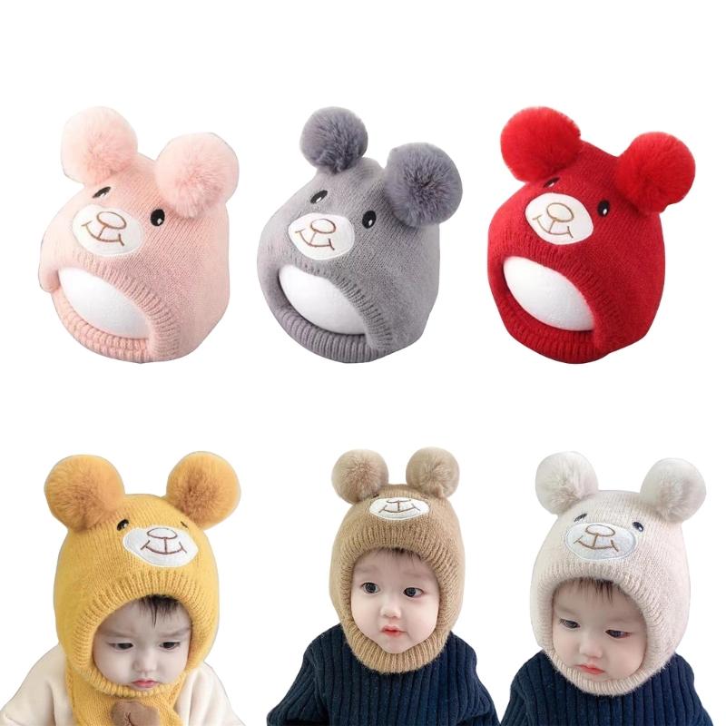 Niedliche Bären Strickmütze für Kleinkinder Jungen Mädchen Warme Beanie Mütze Entzückende Winter Kopfbedeckung Weiche Babymütze Duschgeschenk für Babys