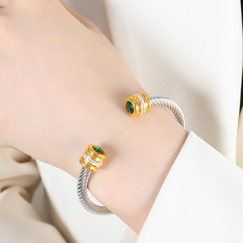 European & American Luxury Titanium Steel Zircon Open Bracelet - Simple Niche Design for Women