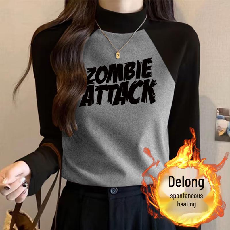 

Women s German Velvet Stand-Up Collar Raglan Color Block Slimming Long Sleeve Base Layer XL (115-130 lbs)