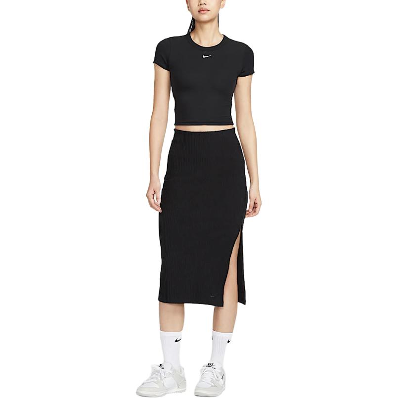 Nike Sportswear Chill Knit Fashion Slim Fit Short Sleeve T-Shirt Women T-Shirts Black Sail-White HJ0720010