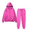 Womens Fleece Hooded Zip Tracksuit Loose Fit Solid Color Sportswear Set