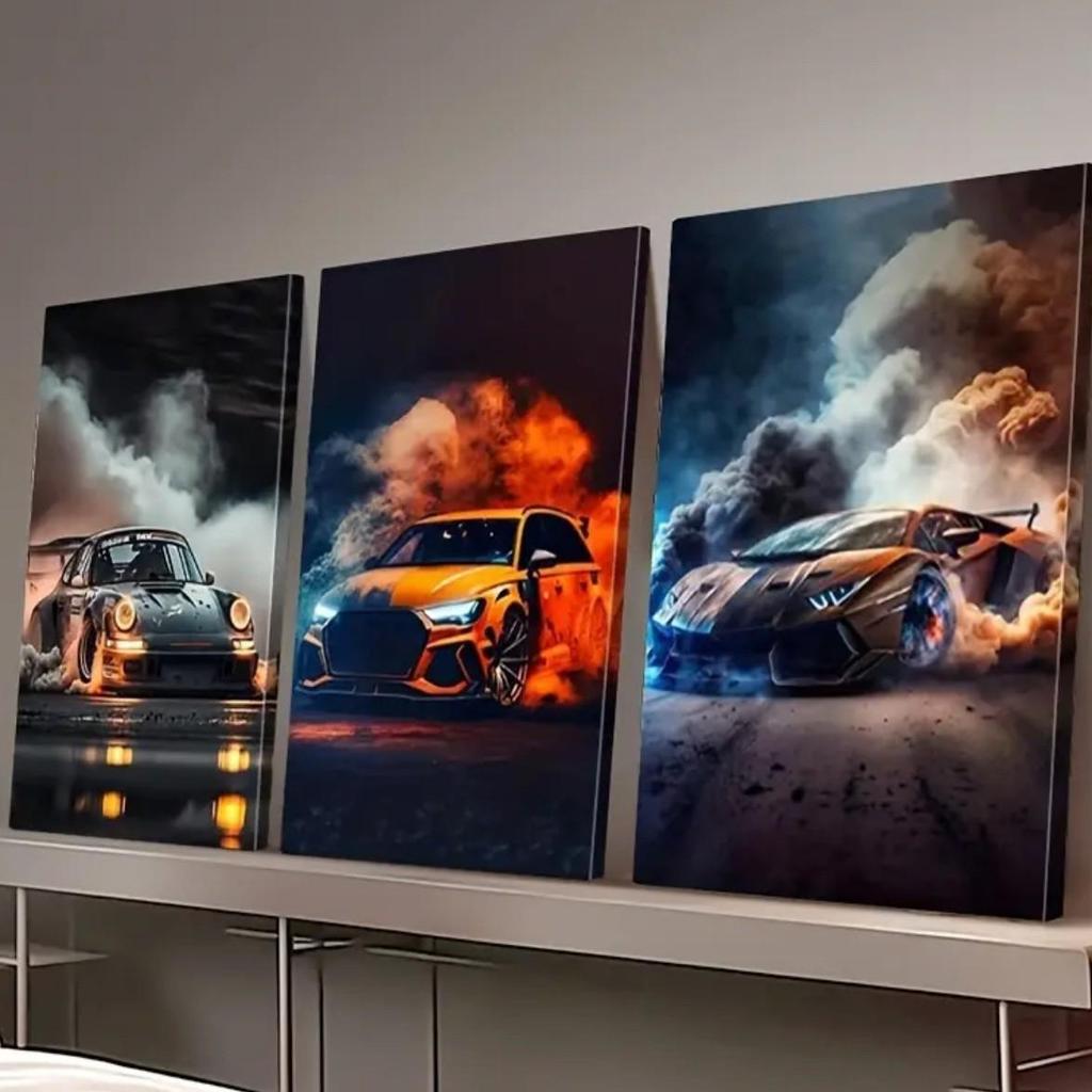 Cross-border Sports Car Sofa Wall Mural: Oil Canvas with Pine Wood Frame for Living Room or Bedroom
