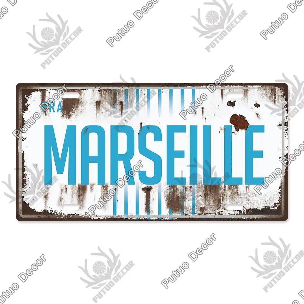 Putuo Decor French City Metal Sign Licenses Plate Plaque Metal Vintage Tin Sign Decor Bar Pub Man Cave Club Decoration