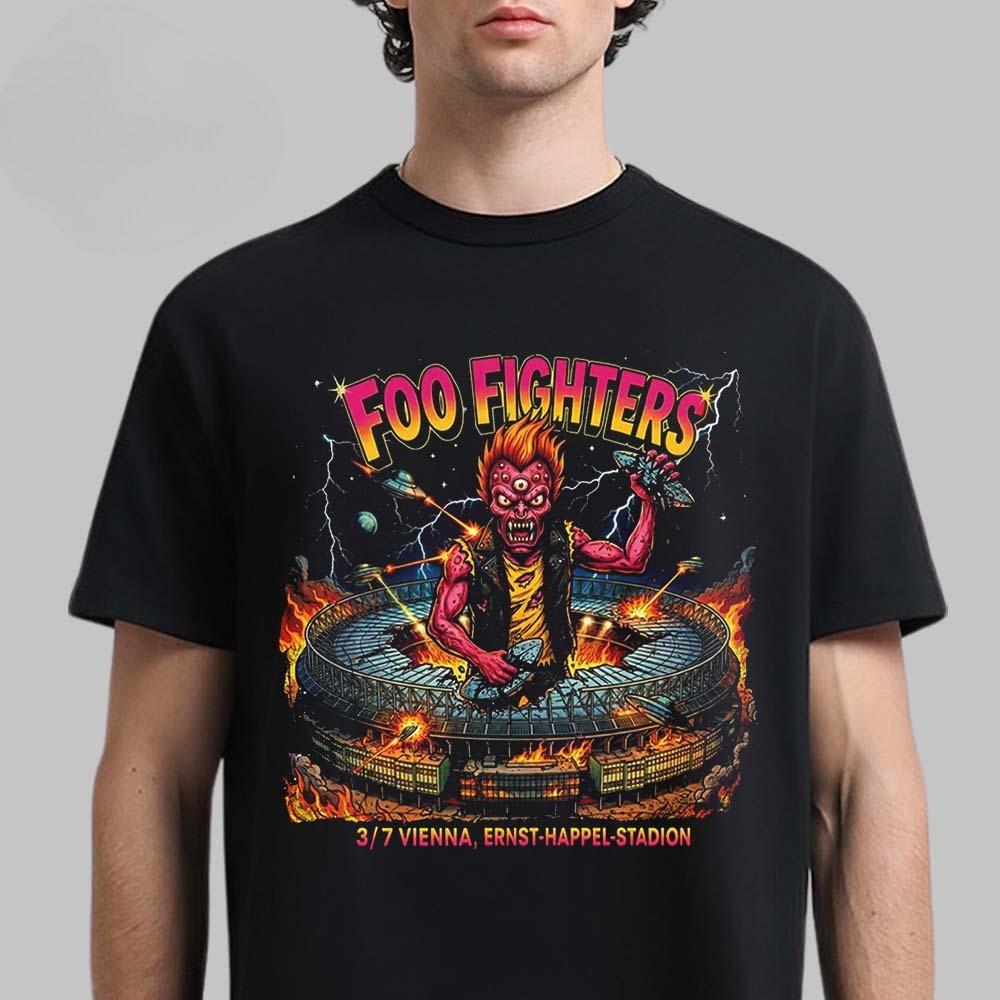 2026 Foo Fighters Tee Milano Concert Poster Shirt Psychedelic Rock Graphic Tshirt Grunge Band Vintage Tee Rock Concert Fan Merch XL