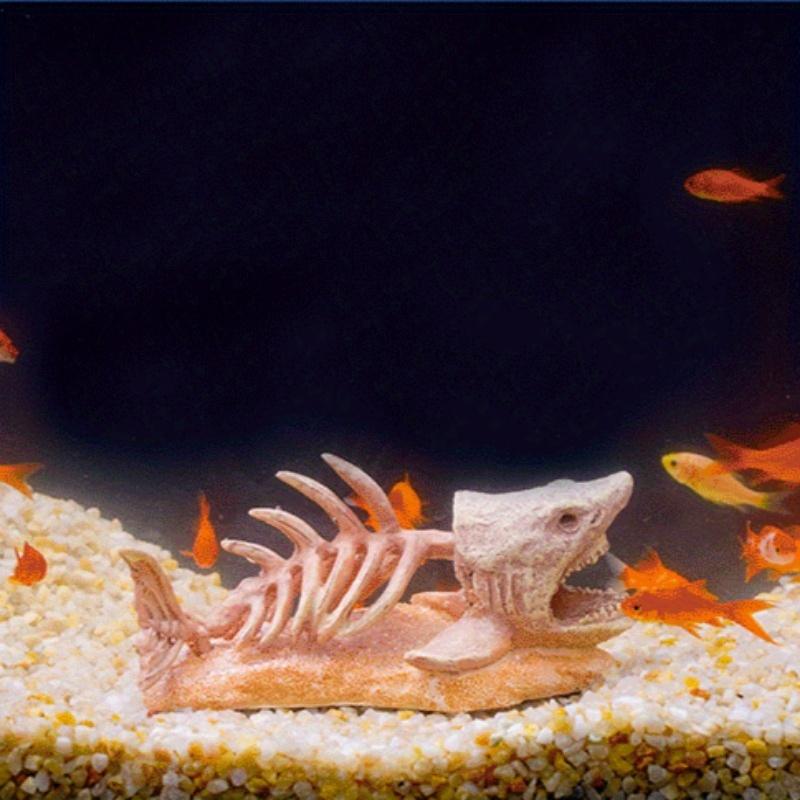 1pc Polyester Shark Bone Decor Aquarium Ornament Fish Hideout Cave with Skeleton Reef Design Resin Craft Gift for Tank
