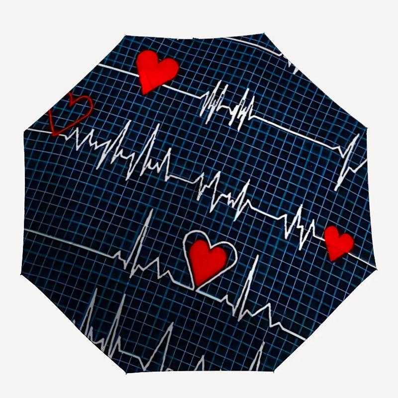 1pc Heartbeat Pulse Automatic Open/close Umbrella, 8-Rib sturdy structure, Auto Folding/Opening, Portable Travel Umbrella for Women,145