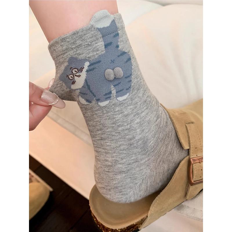 1/3 Pair Three-Dimensional Cat Printed Men Female Mid Tube Socks Soft Comfortable Sweat Absorbing Breathable Casual Couples Sock