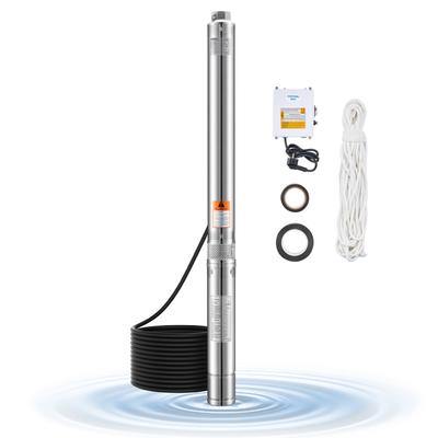 Tiefbrunnen-Tauchpumpe, 910W Eingangsleistung, 230V, 100 L/min Durchfluss, 53 m(174 Fuß) Kopf, 20 m(65,62 Fuß) Kabel mit externer Steuereinheit