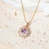 Purple Zirconia Sunburst Pendant Necklace, Golden Tone Sparkly Jewelry for Women
