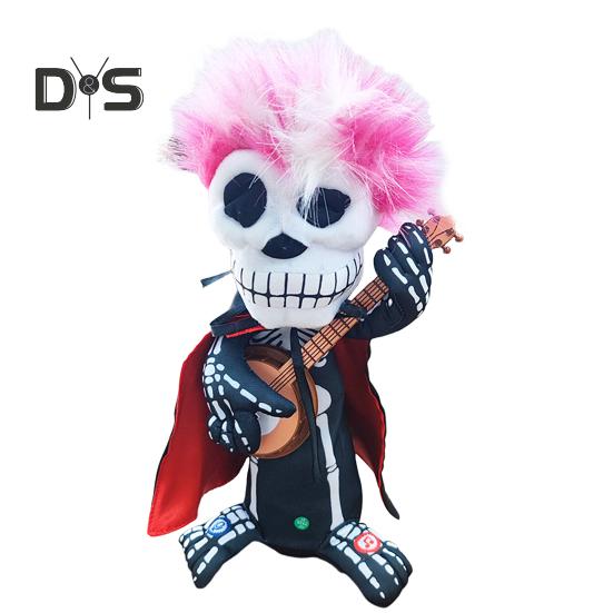 Halloween Rotating Skeleton Figurine Electric Music Spinning Skeleton with Red Light Eyes for Halloween Ghost Festival Prop