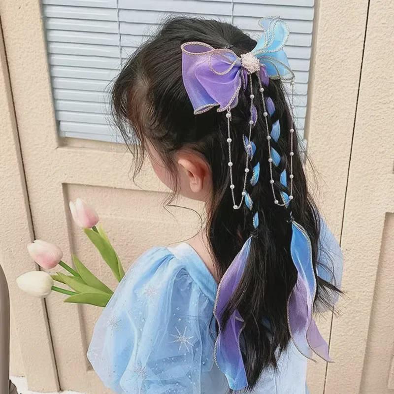 Rainbow Bow Braided Headband & Hair Clip Set for Girls - Spring/Summer Hair Accessories