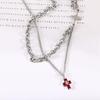 Men's Hip Hop Titanium Steel Multi-Layer Cuban Chain Necklace with Red Cross Pendant