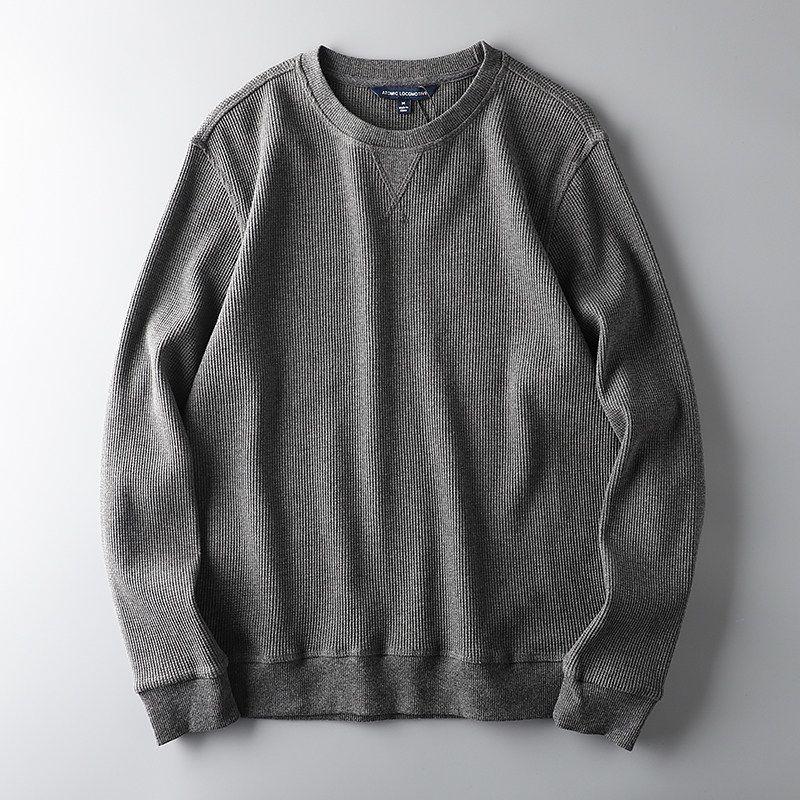 Single Men s Cut Label Cattle Goods Waffle Sweatshirt Men s Autumn and Winter Pure Cotton round Neck Export Original Single Men s Clothing Outwear Dark Gray L