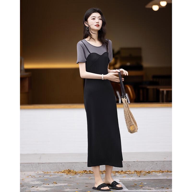 Demana Faux Zweiteiler Color-Block Midi-Kleid