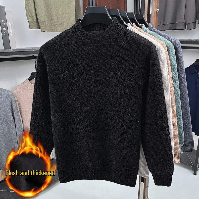 

Мужской кашемировый свитер на осень/зиму - с высоким воротником, вязаный, из кристальной норки, с плюшевой подкладкой, пуловер для мужчин среднего возраста. XXXL