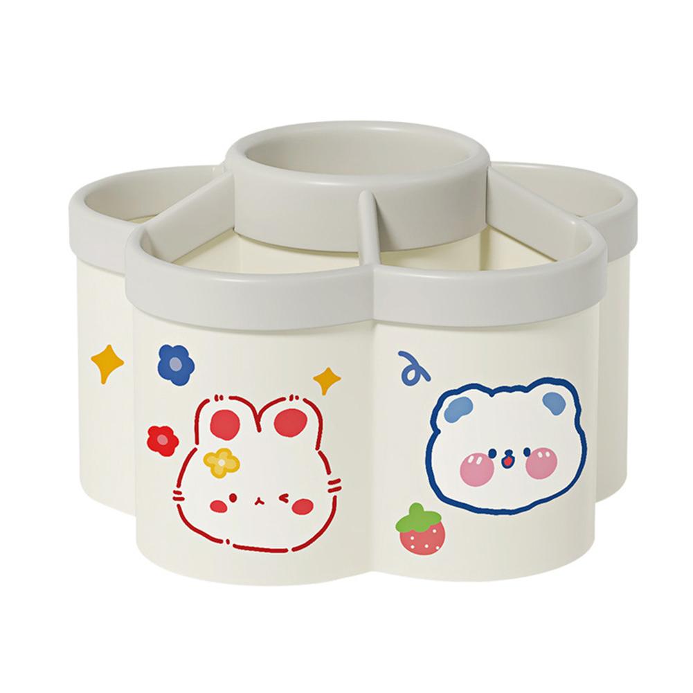 Cartoon 360-degree Rotating Pen Holder with 6 Slots Pen Storage Box Desktop Stationery Organizer for Desk Office School Home Use