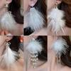 European and American Diamond-set Bow Feather Fringed Stud Earrings Autumn and Winter Temperament Earrings Fashion Earrings